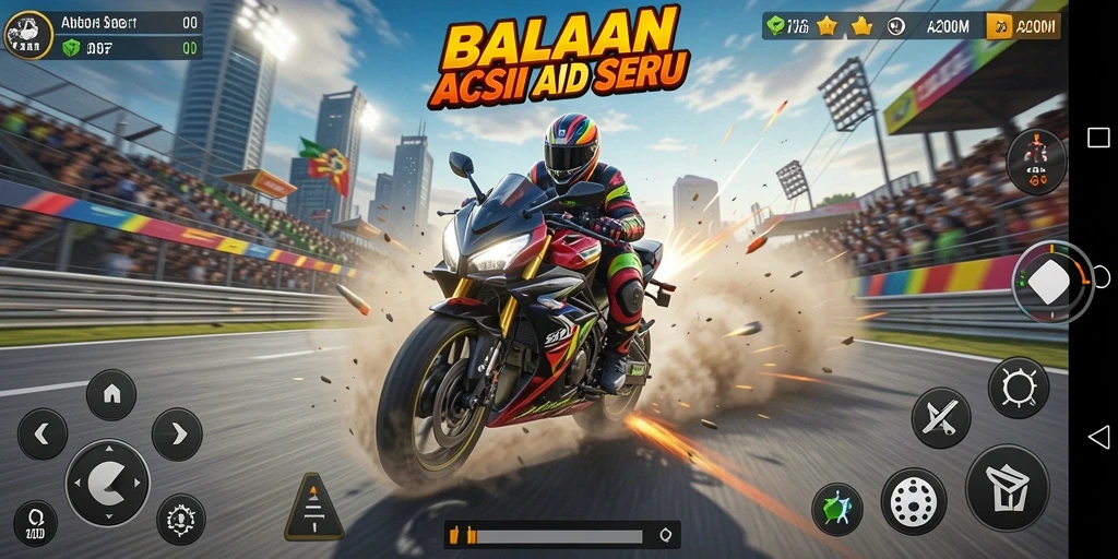 Tampilan gameplay balapan motor yang intens dan memukau.