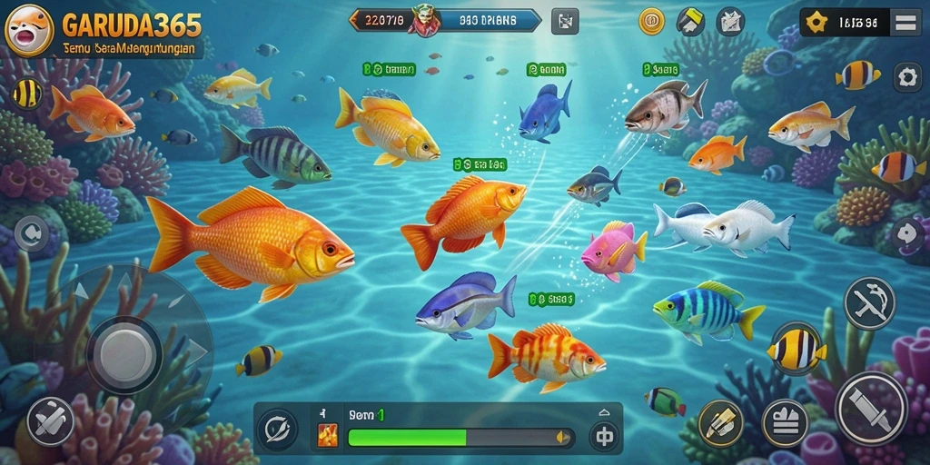 Tampilan gameplay seru dari GARUDA365 saat menangkap ikan.