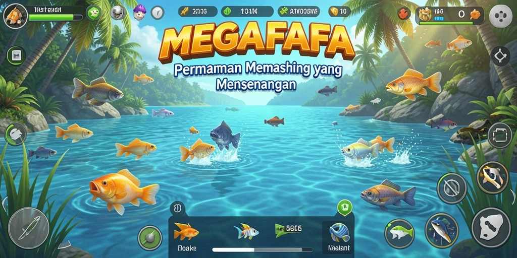 Tampilan gameplay MEGAFAFA dengan pengalaman memancing yang seru.